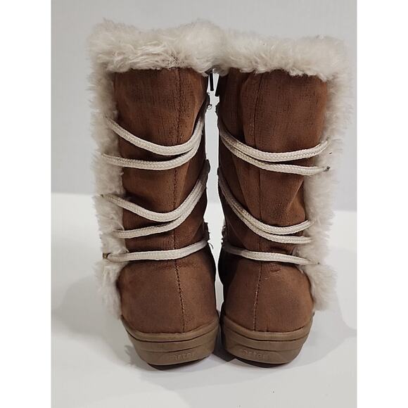 Carter’s Melissa Lace Tall Brown Moccasin Boots Floral Fur Trim Youth Size 9M - Picture 6 of 9